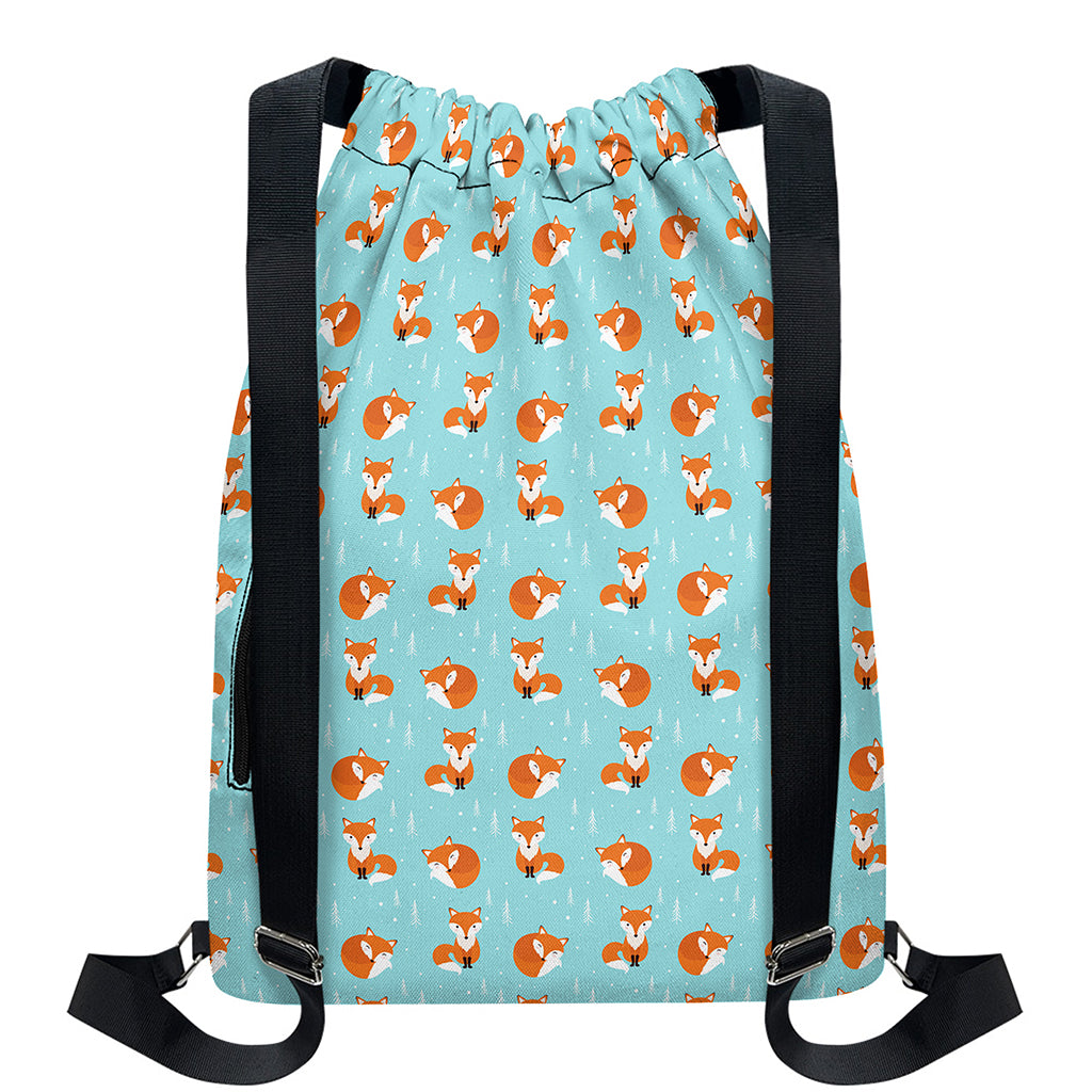 Winter Fox Pattern Print Drawstring Backpack