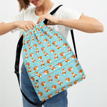 Winter Fox Pattern Print Drawstring Backpack