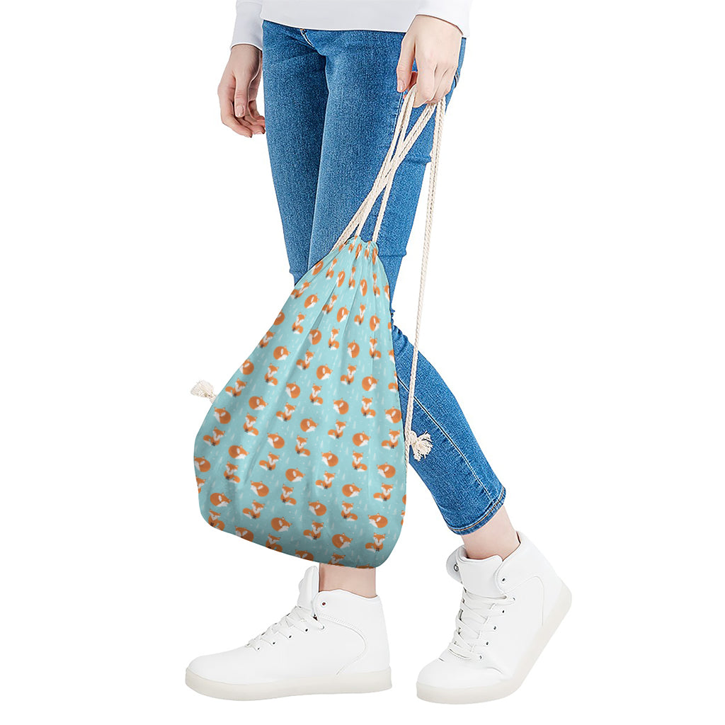 Winter Fox Pattern Print Drawstring Bag