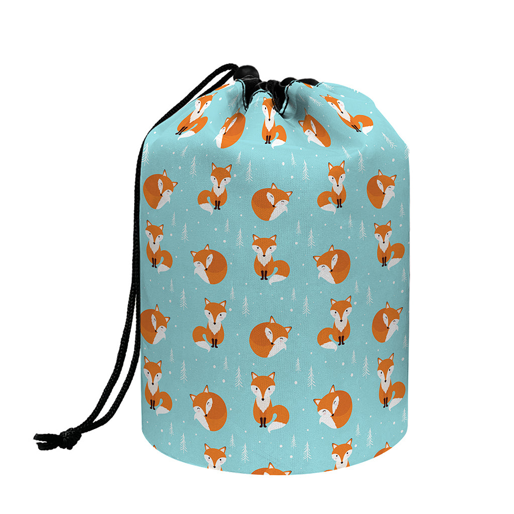 Winter Fox Pattern Print Drawstring Makeup Bag