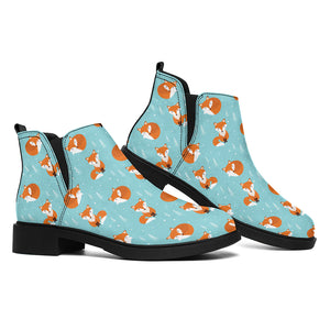 Winter Fox Pattern Print Flat Ankle Boots