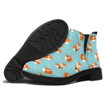 Winter Fox Pattern Print Flat Ankle Boots