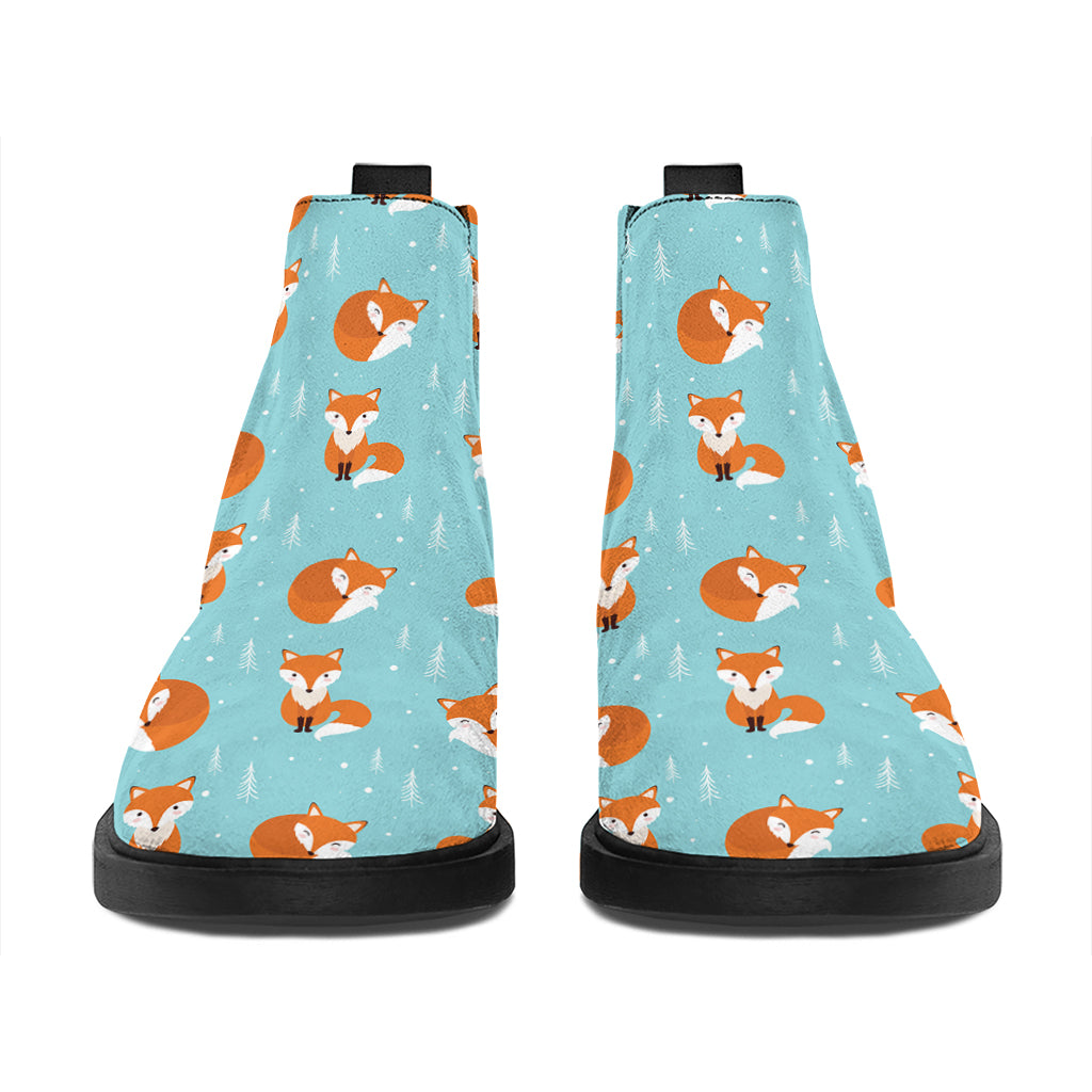 Winter Fox Pattern Print Flat Ankle Boots