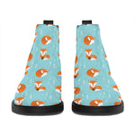 Winter Fox Pattern Print Flat Ankle Boots