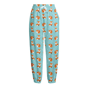 Winter Fox Pattern Print Fleece Lined Knit Pants