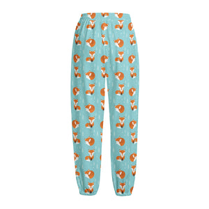 Winter Fox Pattern Print Fleece Lined Knit Pants