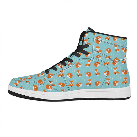 Winter Fox Pattern Print High Top Leather Sneakers