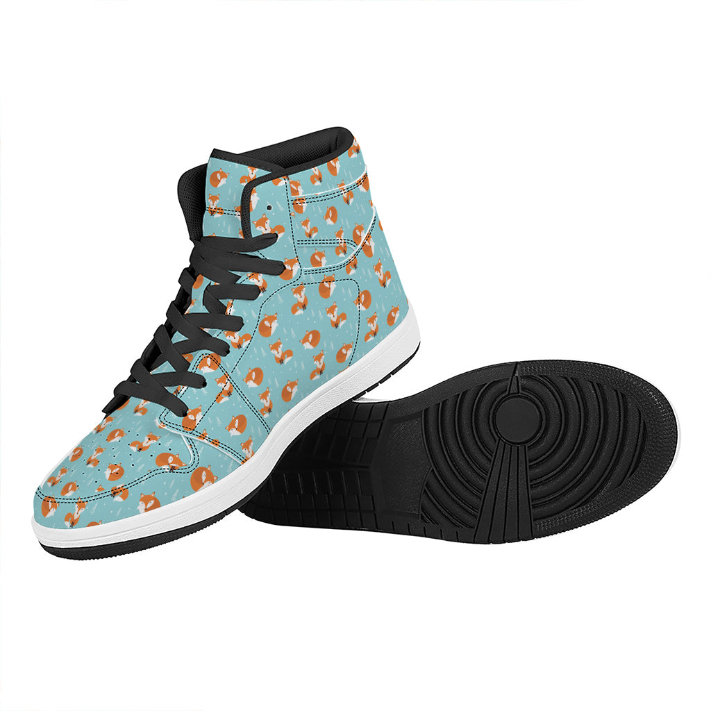 Winter Fox Pattern Print High Top Leather Sneakers