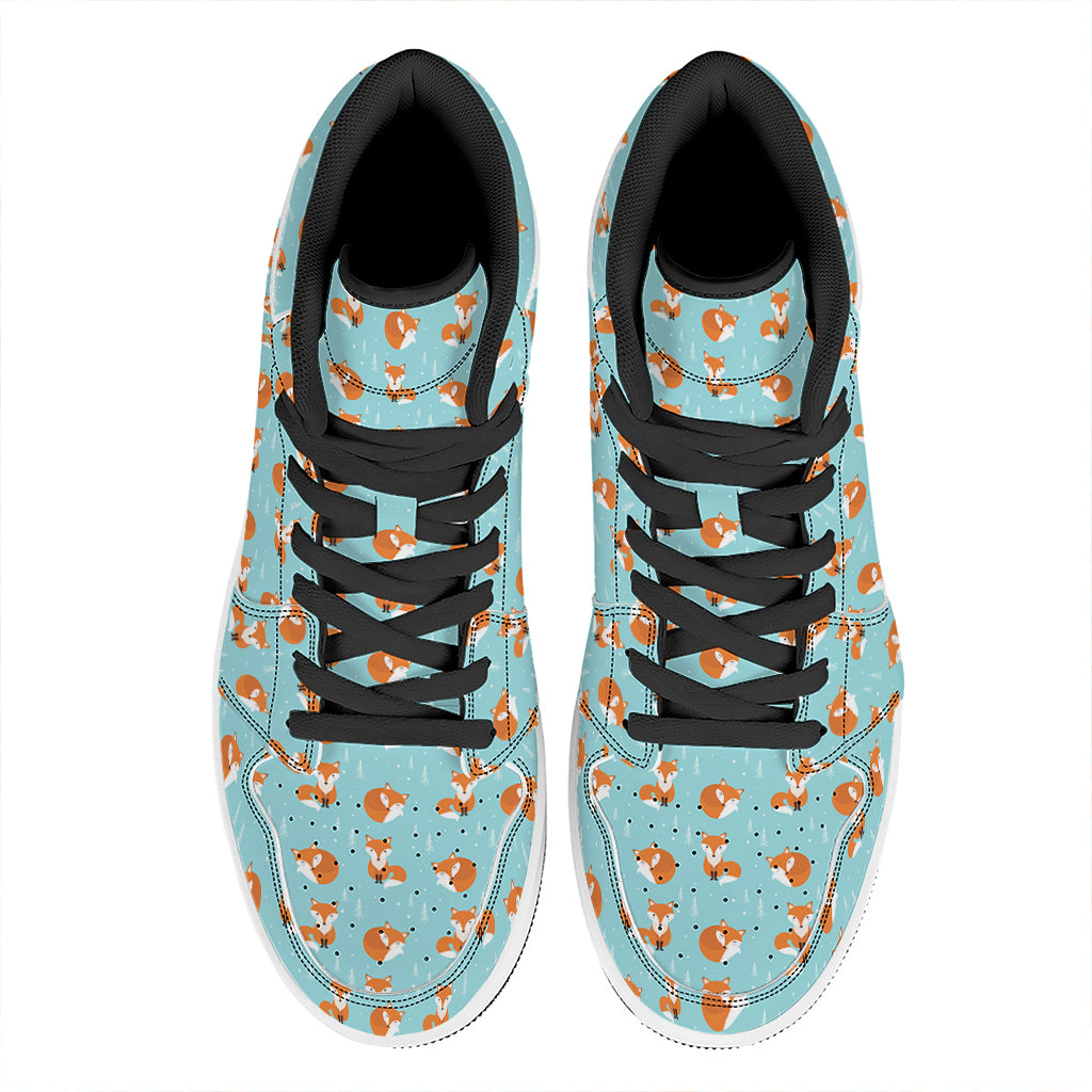 Winter Fox Pattern Print High Top Leather Sneakers