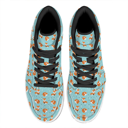 Winter Fox Pattern Print High Top Leather Sneakers