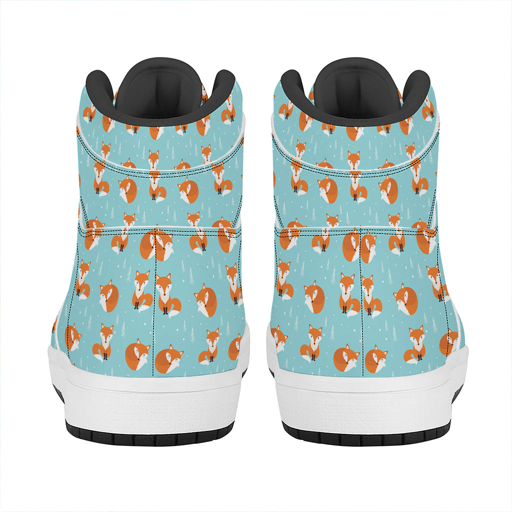 Winter Fox Pattern Print High Top Leather Sneakers