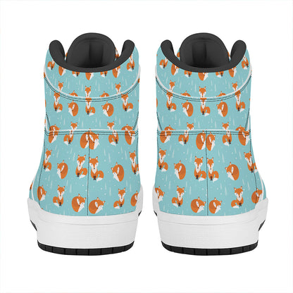 Winter Fox Pattern Print High Top Leather Sneakers