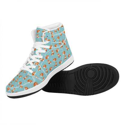 Winter Fox Pattern Print High Top Leather Sneakers