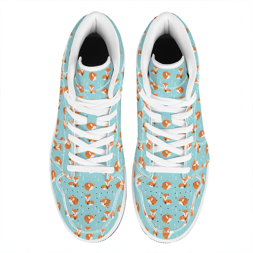 Winter Fox Pattern Print High Top Leather Sneakers