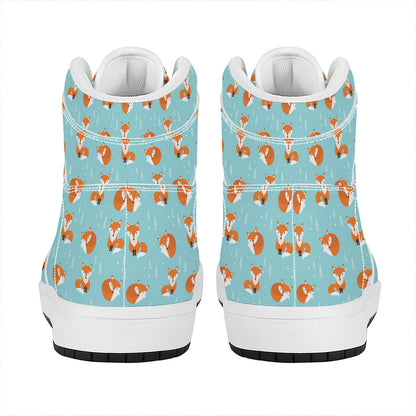Winter Fox Pattern Print High Top Leather Sneakers