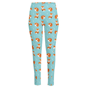 Winter Fox Pattern Print High-Waisted Pocket Leggings