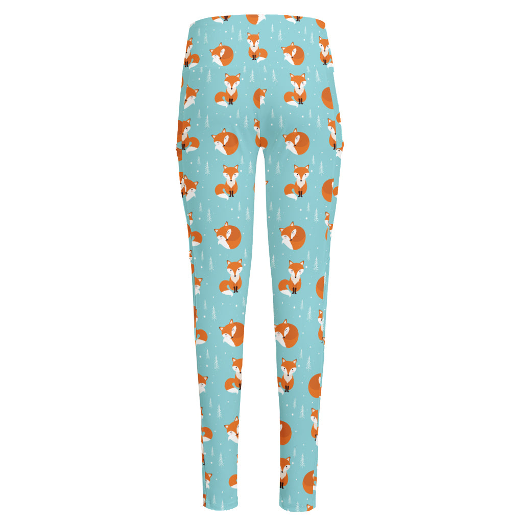 Winter Fox Pattern Print High-Waisted Pocket Leggings