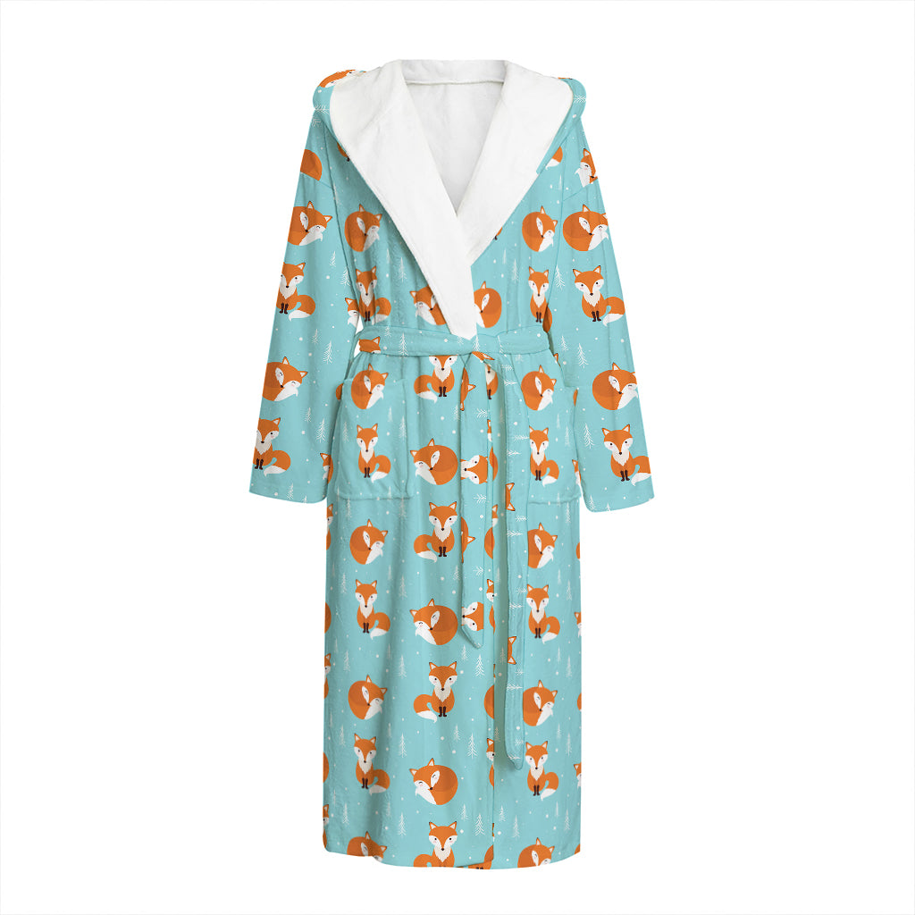 Winter Fox Pattern Print Hooded Bathrobe