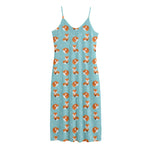 Winter Fox Pattern Print Jersey Midi Cami Dress