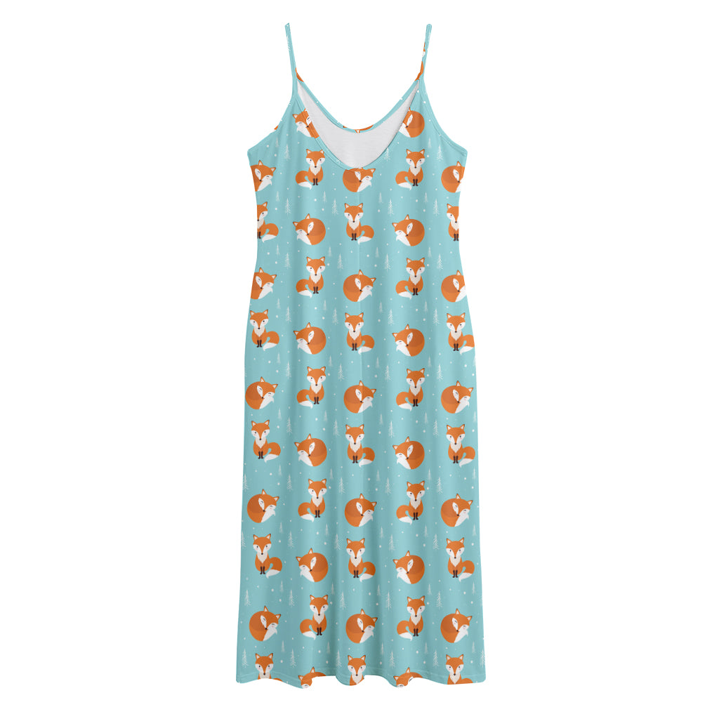 Winter Fox Pattern Print Jersey Midi Cami Dress