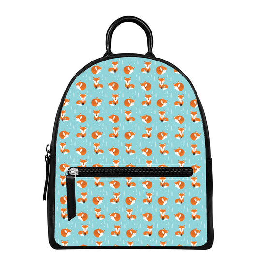 Winter Fox Pattern Print Leather Backpack