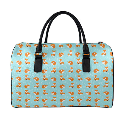 Winter Fox Pattern Print Leather Duffle Bag