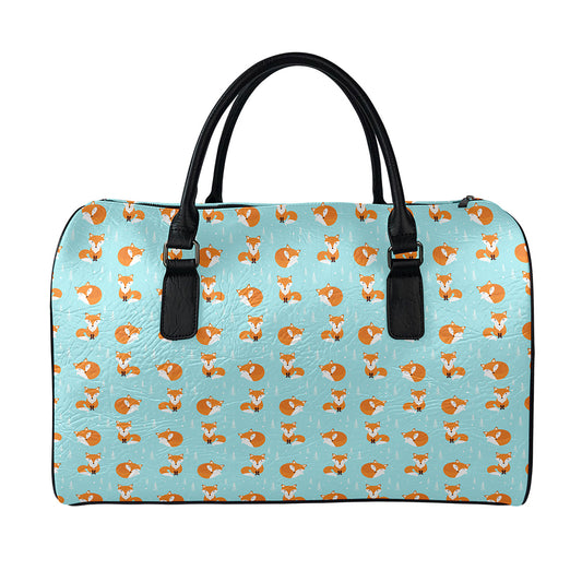 Winter Fox Pattern Print Leather Duffle Bag