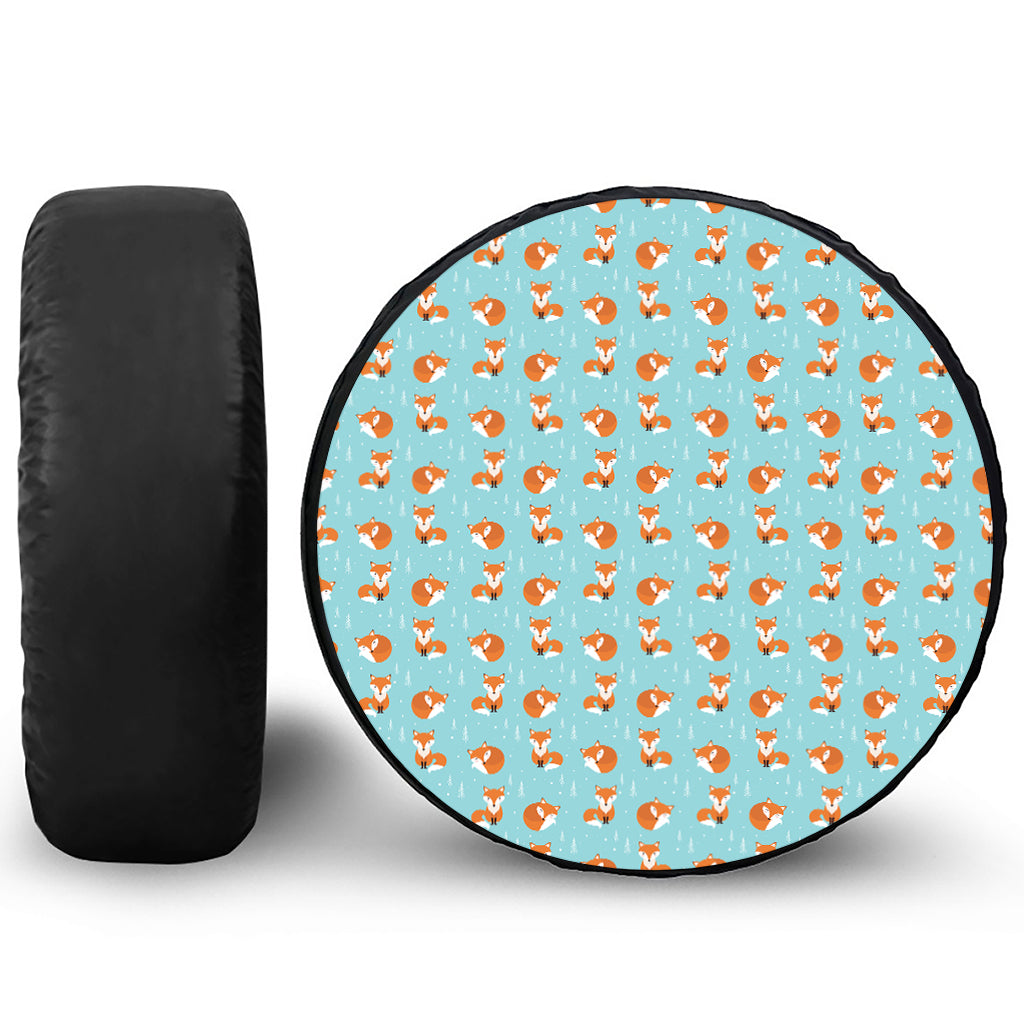 Winter Fox Pattern Print Leather Spare Tire Cover