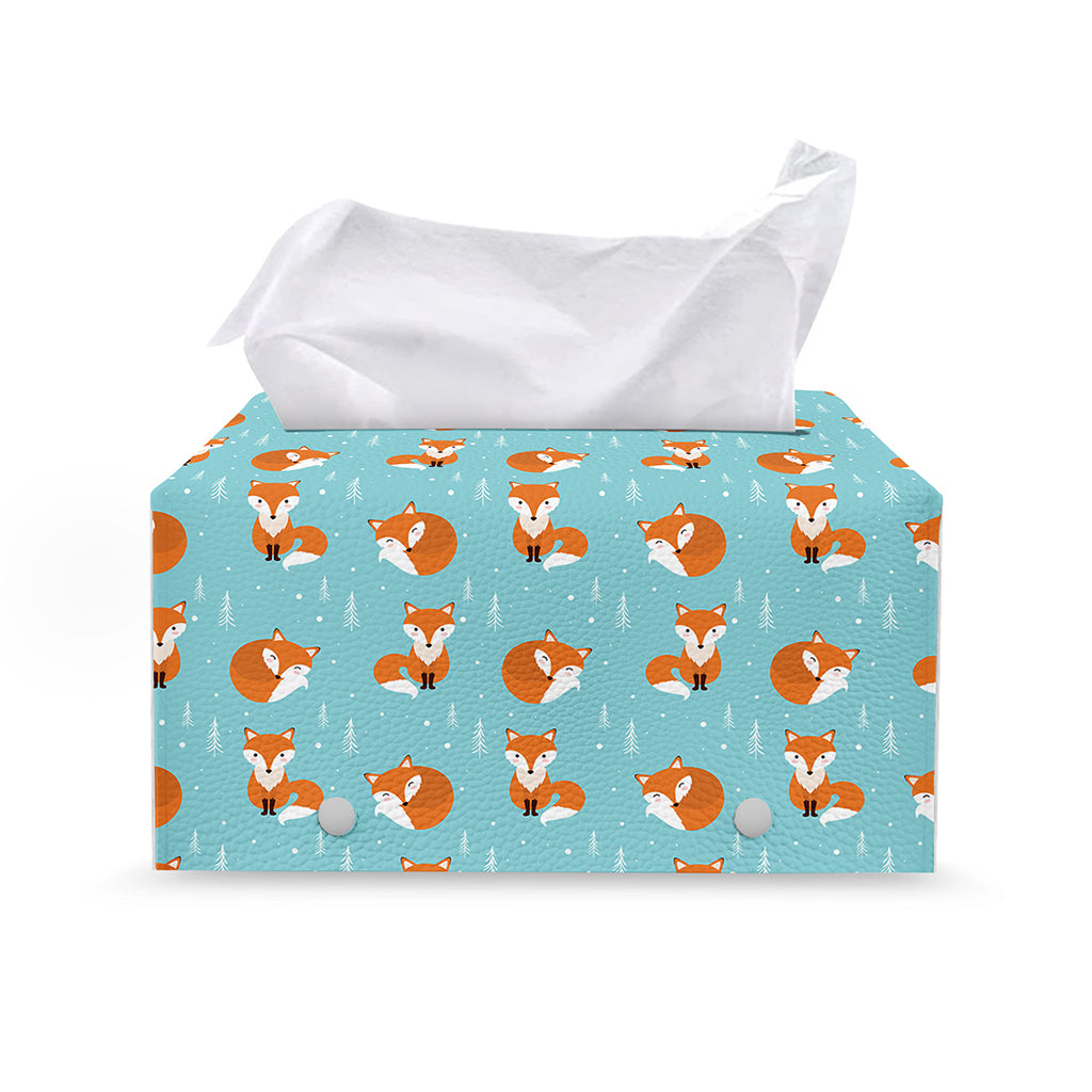 Winter Fox Pattern Print Leather Tissue Box Cover