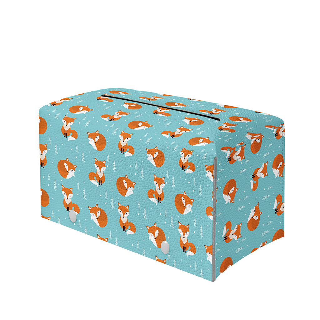 Winter Fox Pattern Print Leather Tissue Box Cover