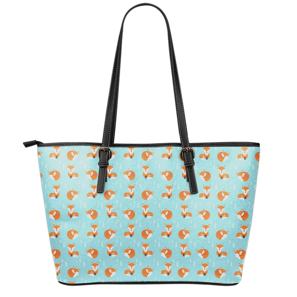 Winter Fox Pattern Print Leather Tote Bag