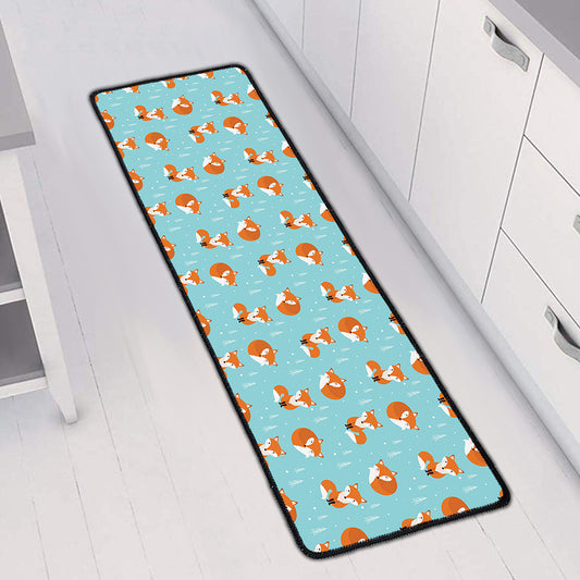 Winter Fox Pattern Print Long Kitchen Mat