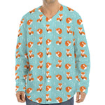 Winter Fox Pattern Print Long Sleeve Baseball Jersey