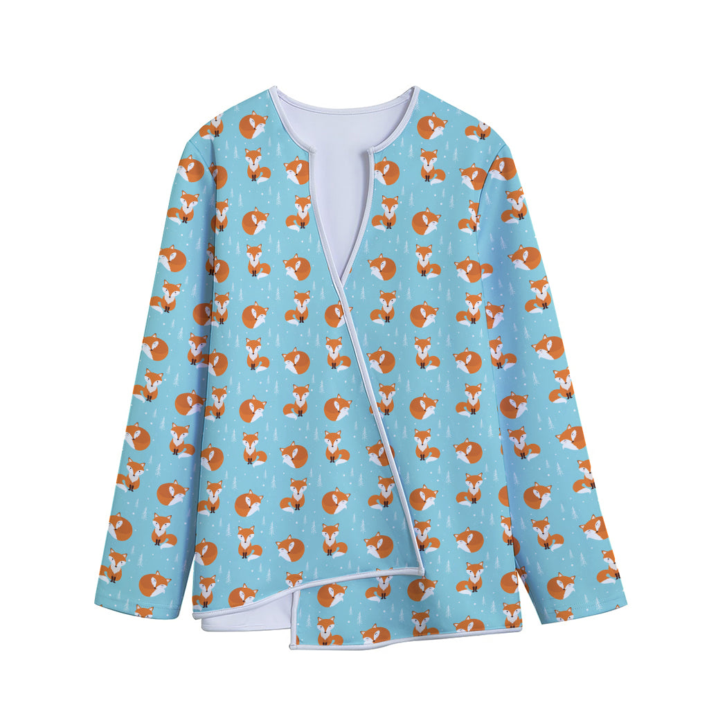 Winter Fox Pattern Print Long Sleeve Short Coat