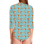 Winter Fox Pattern Print Long Sleeve Swimsuit