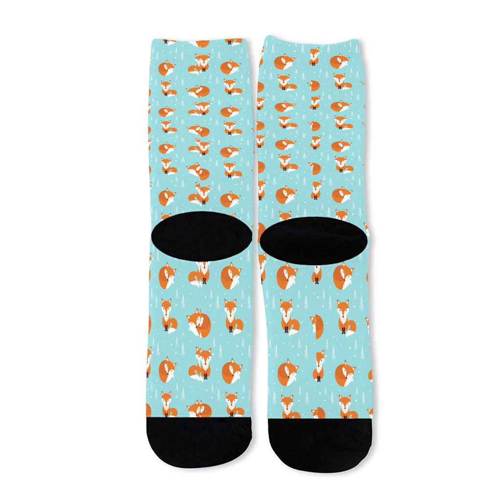 Winter Fox Pattern Print Long Socks