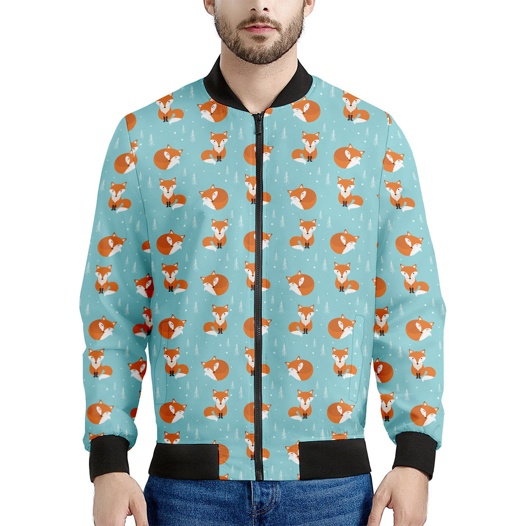 Winter Fox Pattern Print Men's Bomber Jacket