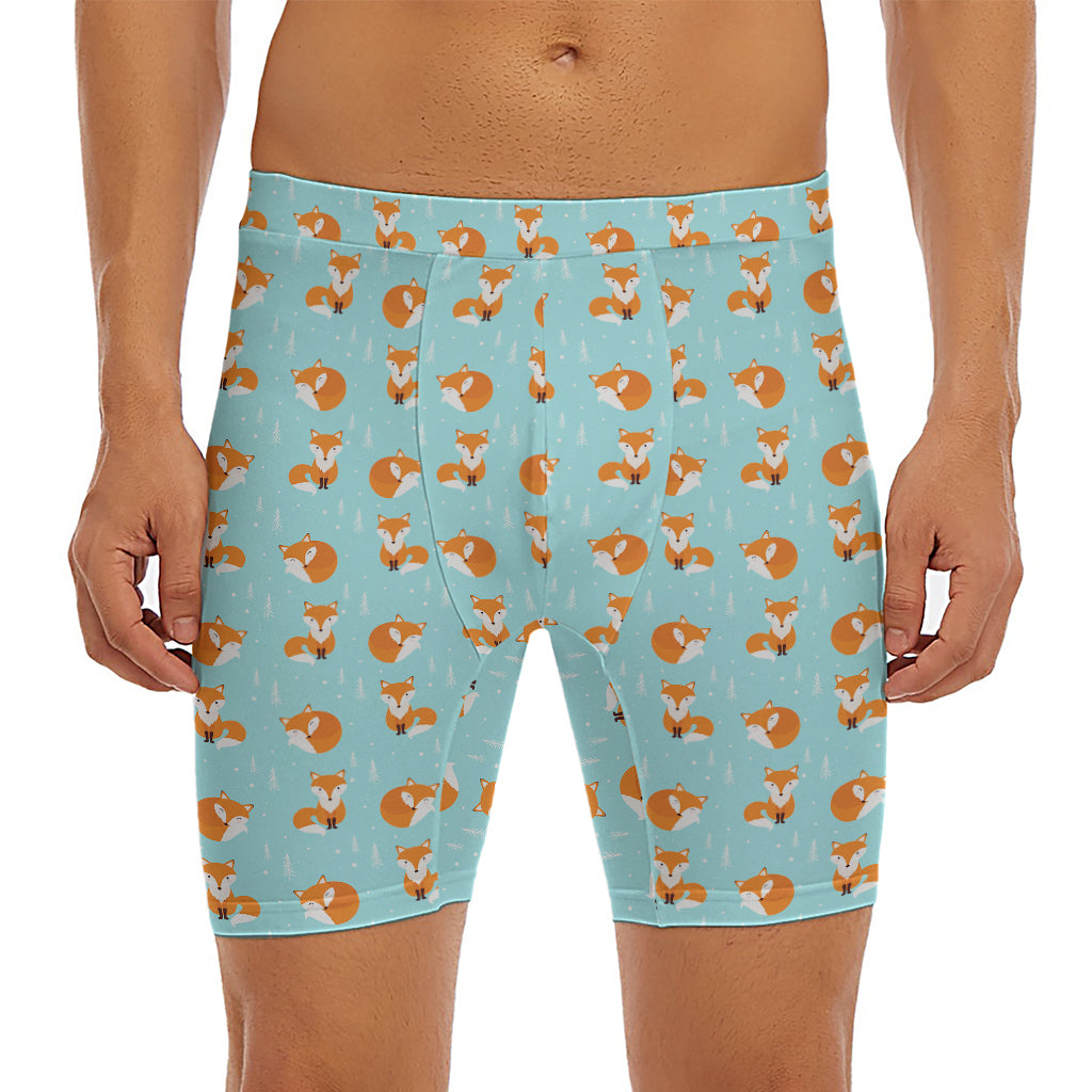 Winter Fox Pattern Print Men's Long Boxer Briefs