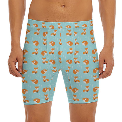 Winter Fox Pattern Print Men's Long Boxer Briefs
