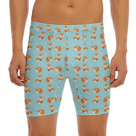 Winter Fox Pattern Print Men's Long Boxer Briefs