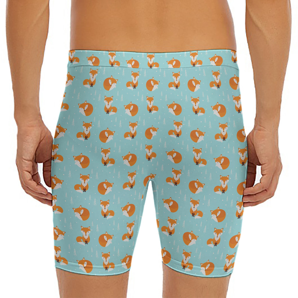 Winter Fox Pattern Print Men's Long Boxer Briefs