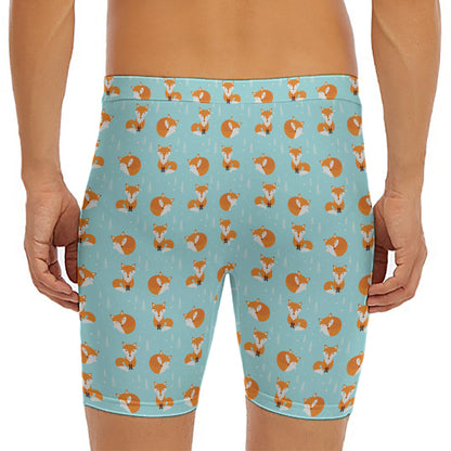 Winter Fox Pattern Print Men's Long Boxer Briefs