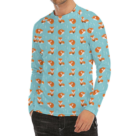 Winter Fox Pattern Print Men's Long Sleeve Rash Guard