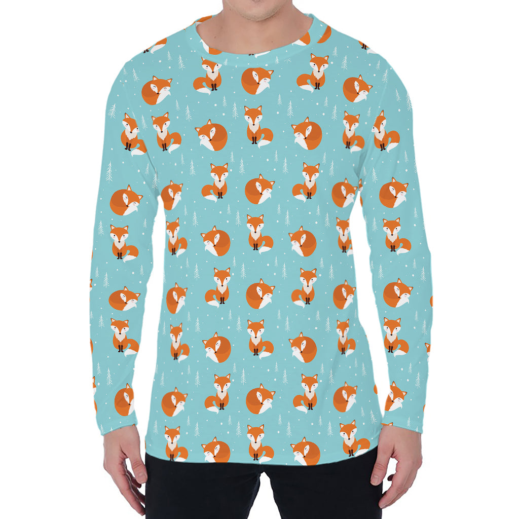 Winter Fox Pattern Print Men's Long Sleeve T-Shirt