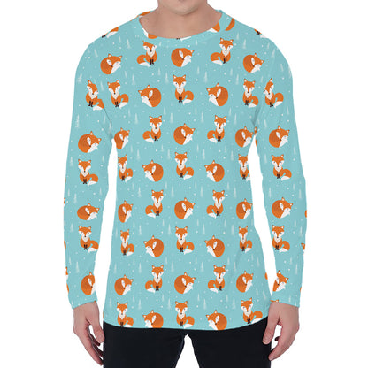 Winter Fox Pattern Print Men's Long Sleeve T-Shirt