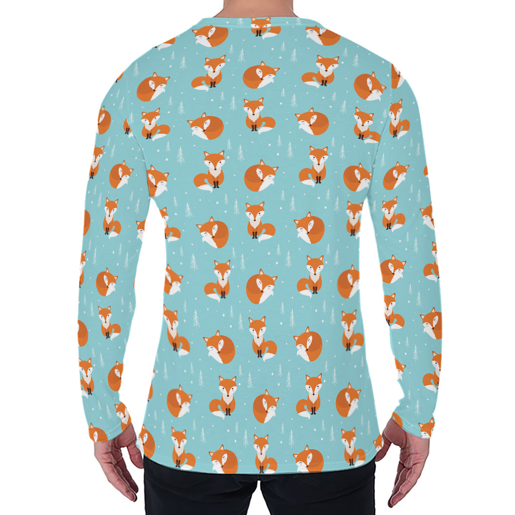 Winter Fox Pattern Print Men's Long Sleeve T-Shirt