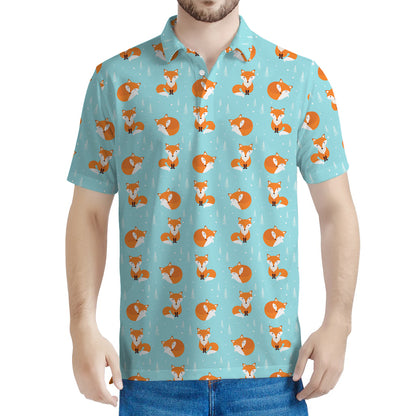 Winter Fox Pattern Print Men's Polo Shirt