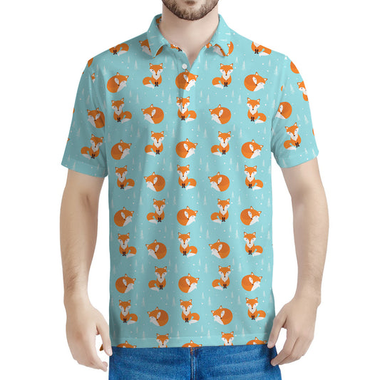 Winter Fox Pattern Print Men's Polo Shirt