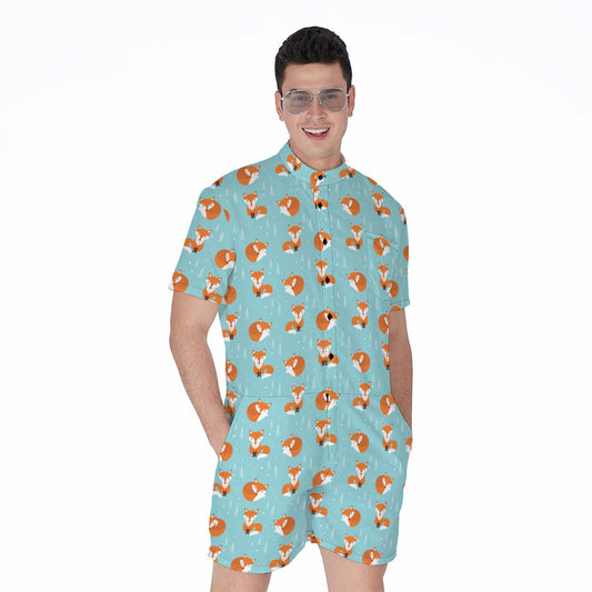 Winter Fox Pattern Print Men's Rompers