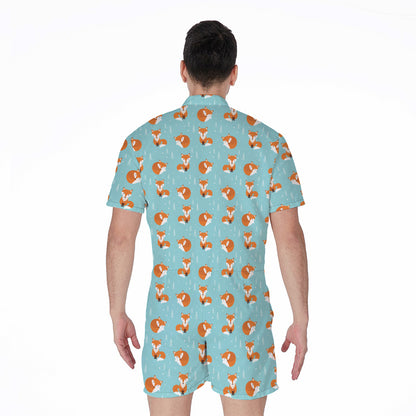 Winter Fox Pattern Print Men's Rompers